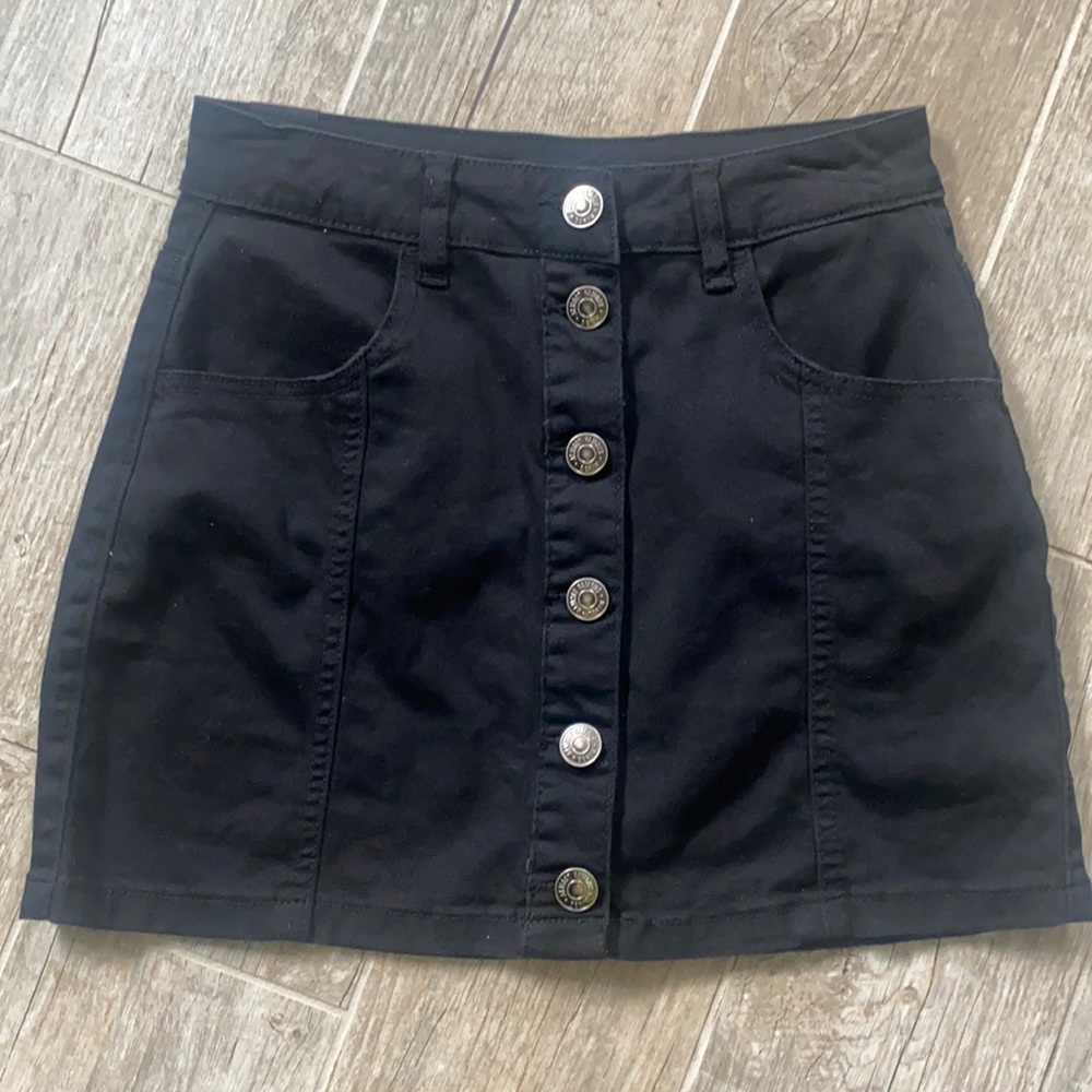Almost Famous Black Denim Button Down Mini Skirt